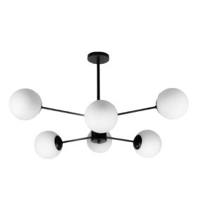 LÁMPARA DECORATIVA TECHO NEGRA 6 GLOBOS BLANCOS E27 96CM*96CM*52CM COD. 3426