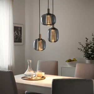 LÁMPARA DECORATIVA COLGAR BARRA CIRC BRONCE 3 GLOBOS GRIS HUMO E27 Dia.30*H150cm COD.4761