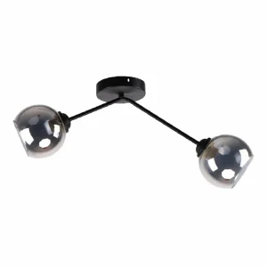 LÁMPARA DECORATIVA DE TECHO NEGRA 2 GLOBOS AHUMADOS E27 560*130*270 COD.4946