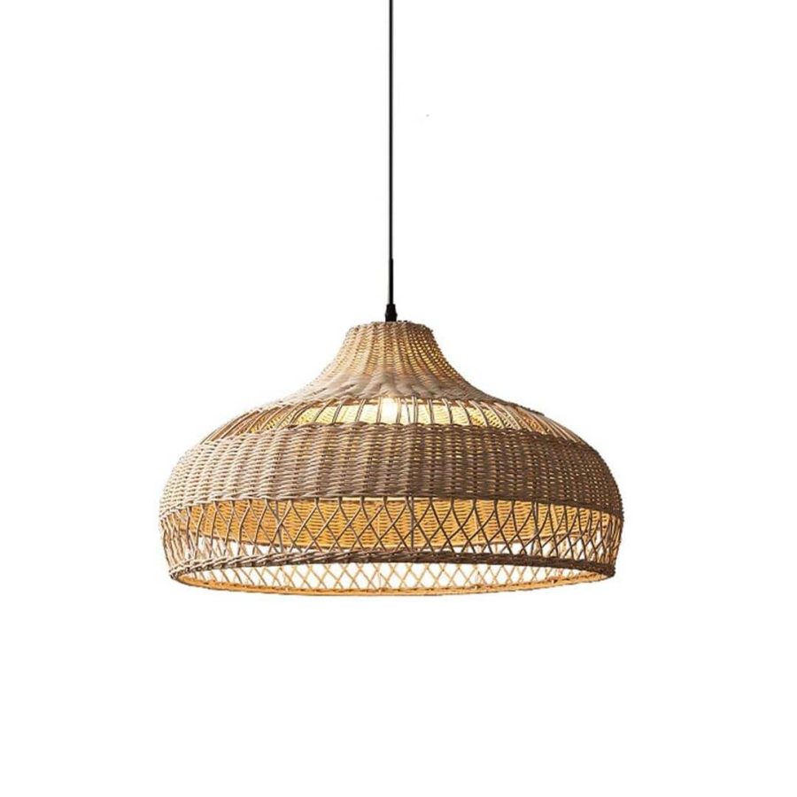 LÁMPARA DECORATIVA RATTAN ACHATADA CON MARRON Y CLARO  COD.3412