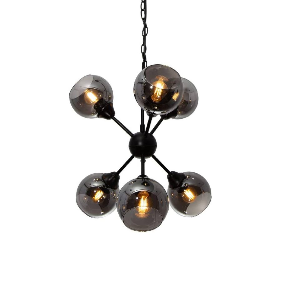 LÁMPARA DECORATIVA POLIGONO 6 GLOBOS BLACKSMOKE E27  COD.3216