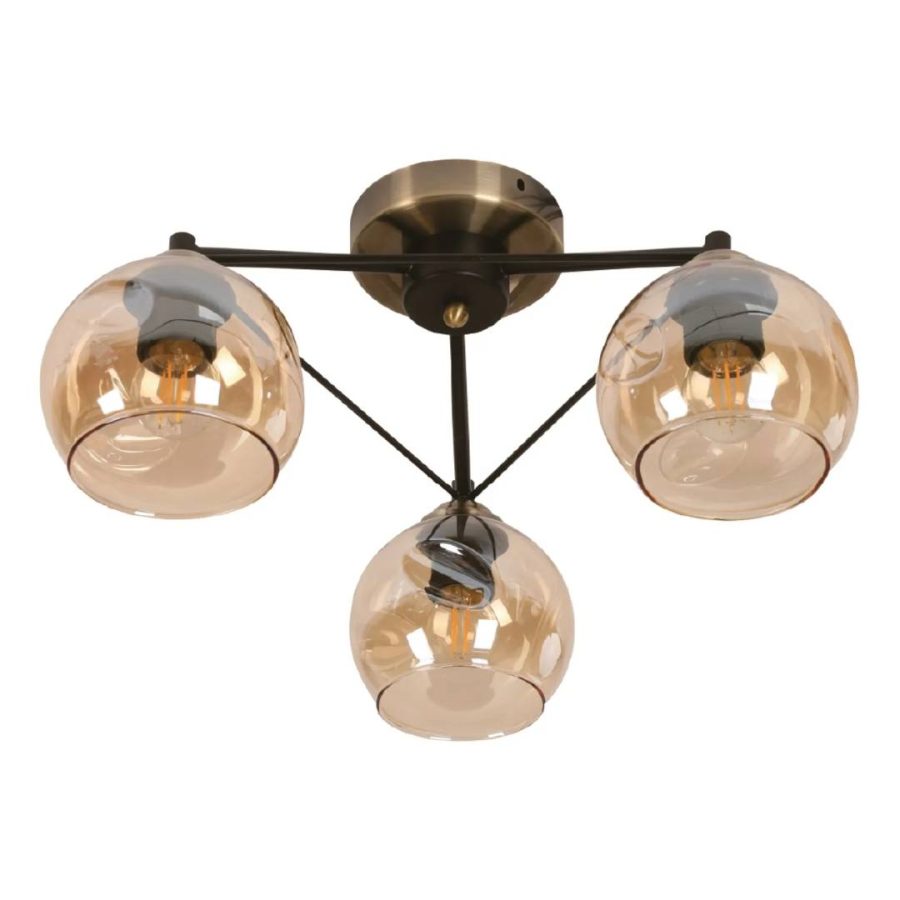 LÁMPARA DECORATIVA TECHO BRONCE 3 GLOBOS AMBAR E27 DI-264 COD.3398