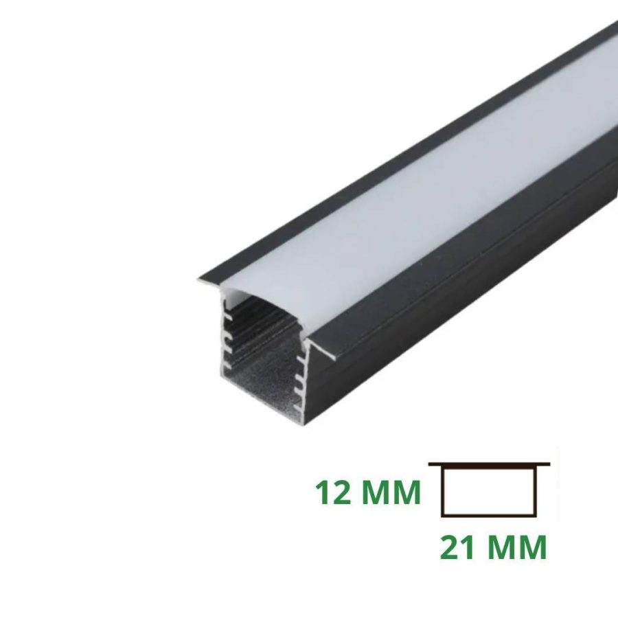 PERFIL LED EMPOTRAR BQ2212 NEGRO Y COVER FROST PRECIO X 2.5M COD.7320