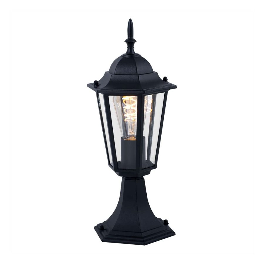 LÁMPARA DE MURO TIPO FAROL NEGRO Y CRISTAL TRANSPARENTE E27 17CM*45Cm COD.3261