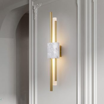 APLIQUE DECORATIVO MÁRMOL BLANCO DOS TUBITOS BRONCES 110V 3000K 60*9CM COD.4780