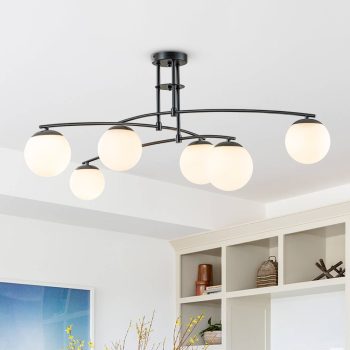 LAMPARA DECORATIVA NEGRA DOS BRAZOS CURVEADOS 6 GLOBOS FROST COD.4778