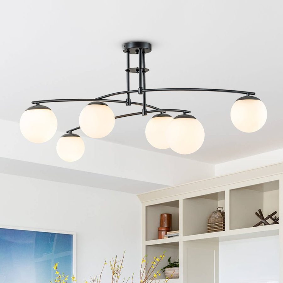 LAMPARA DECORATIVA NEGRA DOS BRAZOS CURVEADOS 6 GLOBOS FROST COD.4778