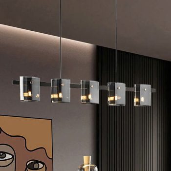 LÁMPARA DECORATIVA COLGAR BARRA RECTN NEGRA 4 CRISTALES GRIS HUMO G9  COD.4770