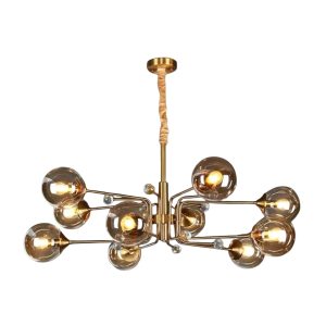 LÁPARA DECORATIVA DORADA BRAZOS CURVOS 8 GLOBOS ÁMBAR E27 COD.4395