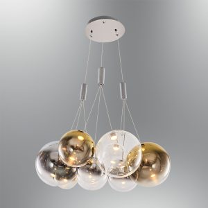 LÁMPARA DECORATIVA 4 GLOBOS BLANCO, CLEAR Y SILVER LED INTEGRADO COD.4472