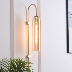 APLIQUE  CILINDRO DE CRISTAL AMBAR  BRAZO DE METAL COD. 4305