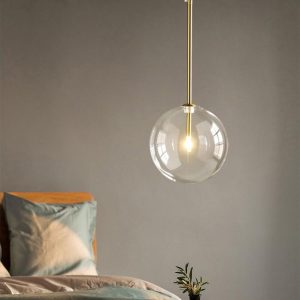 LÁMPARA DECORATIVA COLGAR BASE BRONCE GLOBO CIRC ÁMBAR G4 D15*H120cm COD.4710
