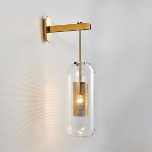 APLIQUE DECORATIVO TIPO POLEA BASE DE MADERA CILINDRO ANCHO CLEAR E27 23*60 COD.4797