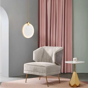 LÁMPARA DECORATIVA COLGAR CIRCULO DE MARMOL BASE BRONCE 110V 3000K D.20*H120cm COD.4757