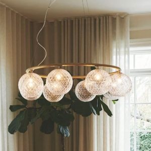 LÁMPARA DEC DE ARO Y 8 GLOBOS DE CRISTAL CON DISEÑOS G9 Cod. 4327