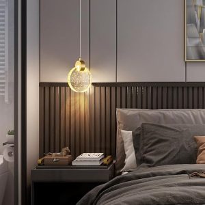 LÁMPARA DECORATIVA COLGAR BRONCE PALETA TRANSPARENTE CIRCULAR 110V WW D.13*H33cm COD.4705