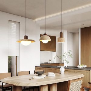 LÁMPARA DECORATIVA COLGAR BARRA RECTN COLOR MADERA 3 TRAVERTINOS 2 G9 1 E27COD.4754