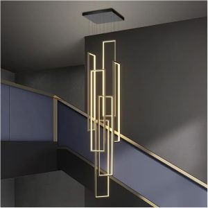 LÁMPARA DECORATIVA COLGAR DOBLE ALTURA 6 RECTANGULOS NEGROS 110V 3000K  Dia.45*H300cm COD.4768