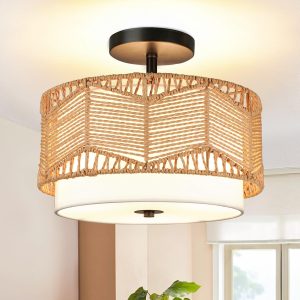 LÁMPARA DECORATIVA TECHO CUERDA Y PAPEL CIRCULAR E27 32*26CM COD.4785