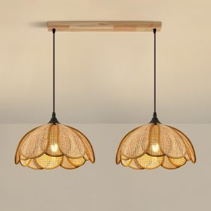 LÁMPARA COLGAR BARRA RECTN DOS FLORES TIPO RATTAN E27 30CM IP20 COD.3139