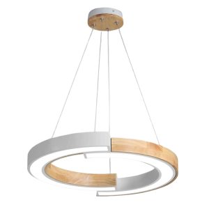 LÁMPARA DECORATIVA COLGANTE CIRC BLANCA/MADERA INTEGRADA CCT DIA.60*H10cm 48W 110V COD.4632