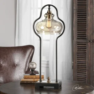 LÁMPARA DE MESA VINTAGE NEGRA GLOBO ANCHO ÁMBAR SOCKETS BRONCE E27 22*H54cm COD.4728