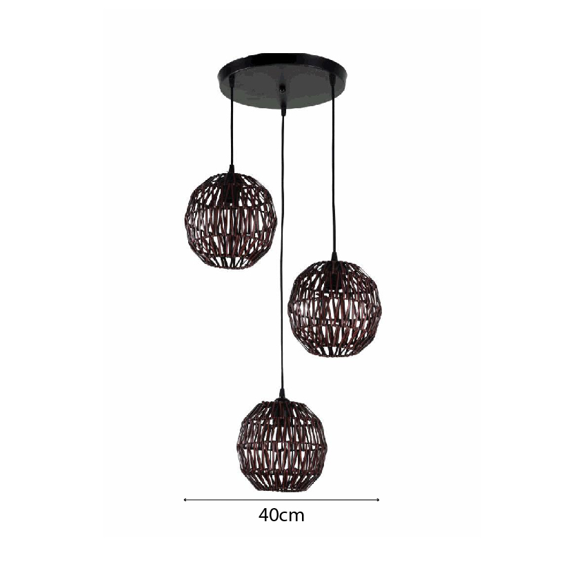 LÁMPARA DECORAT6IVA DE RATTAN 3 CIRCULOS MARRONES BASE NEGRA CIRCULAR COD.2315 - Imagen 3