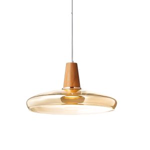 LÁMPARA DECORATIVA COLGAR CRISTAL ÁMBAR TOPE MADERA C 110V WW  32*13cm COD. 4709