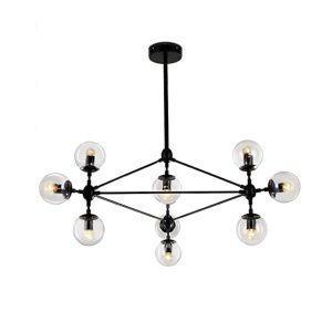Lámpara de techo TIPO POLIGONO NEGRO 10 SOCKETS G9 CON GLOBOS CLEAR COD.3403