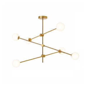 LÁMPARA DECORATIVA 3 BRAZOS ASIMETRICO DORADA G9 CON GLOBOS MILK COD.3582