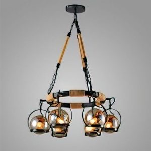 LÁMPARA DECORATIVA DE ARO DE HIERRO 6 GLOBOS  CRISTAL ÁMBAR COD 3281