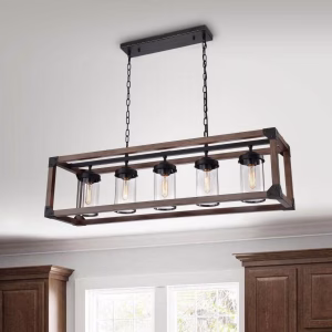 LÁMPARA DECORATIVA COLGANTE RECTANGULAR COLOR AMBAR Y MADERA 80CM E27 IP20 COD.2845