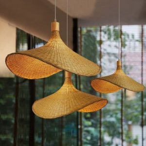 JUEGO DE 3 LÁMPARAS DECORATIVAS DE BAMBOO TIPO 3 SOMBREROS DE PAJA D42CM+D52CM+62CM E27 COD. 3352