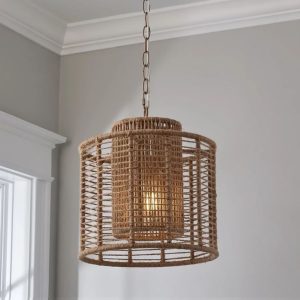 LÁMPARA DECORATIVA COLGAR CILINDRO DE SOGA TEJIDA E27 D40*H45CM COD.4789