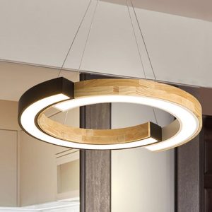 LÁMPARA DECORATIVA COLGAR CIRC EN NEGRO Y MADERA 58*53*H120cm AC110V 3000K COD.4919