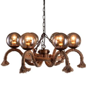 LÁMPARA DECORATIVA CANDELABRO Y SOGA 6 GLOBOS ÁMBAR E27 COD.3227