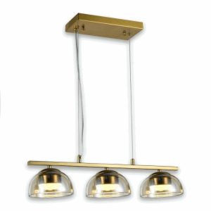 LÁMPARA DECORATIVA COLGAR LINEAL DORADA CON 3 COPAS ÁMBAR LED INTEGRADO 3000K 58*150*11CM COD.4998
