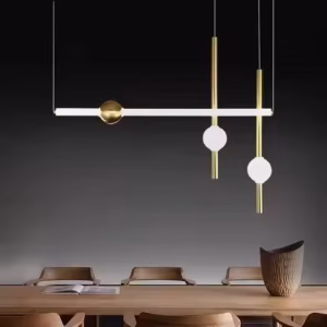 LÁMPARA DECORATIVA COLGANTE LINEAL BRONCE Y ESFERAS ACRIL 60cmL90cm 110V 3000K COD.2908