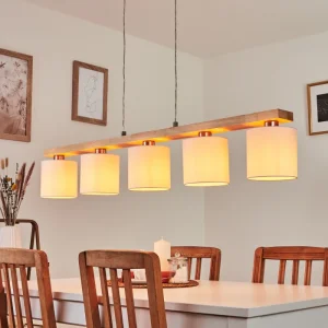 LÁMPARA DECORATIVA COLGAR BARRA DE MADERA 4 CILINDROS DE TELA RUSTICA E27 L120*H120cm COD.4721